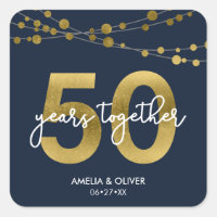 Blue Elegant Lights 50th Wedding Anniversary Square Sticker