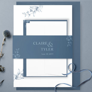 Blue Elegant Modern and Minimal Wedding Invitation Belly Band