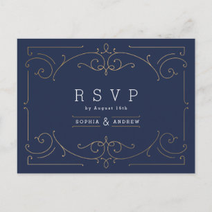 Blue elegant modern classic vintage wedding RSVP Invitation Postcard