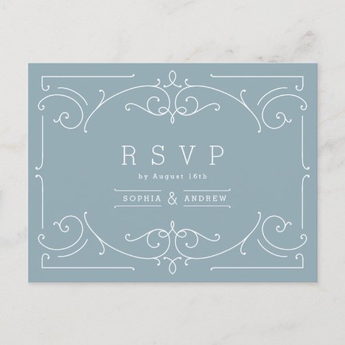 Blue elegant modern classic vintage wedding RSVP Invitation Postcard