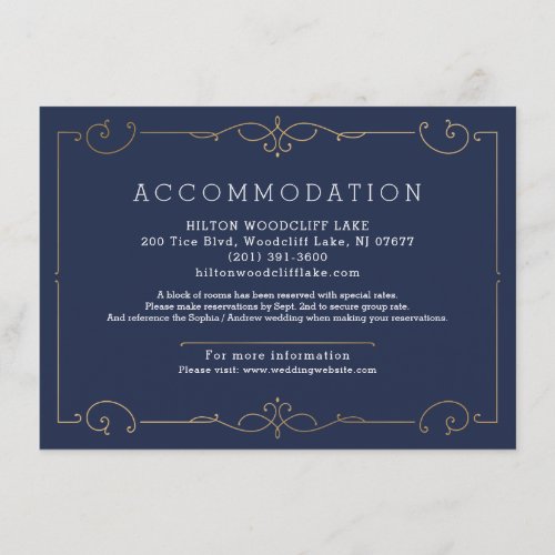 Blue elegant modern classic wedding accommodation enclosure card