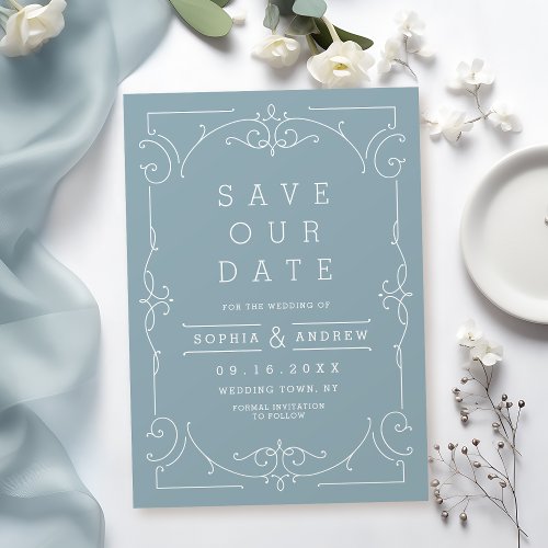 Blue Elegant modern classic wedding save the date