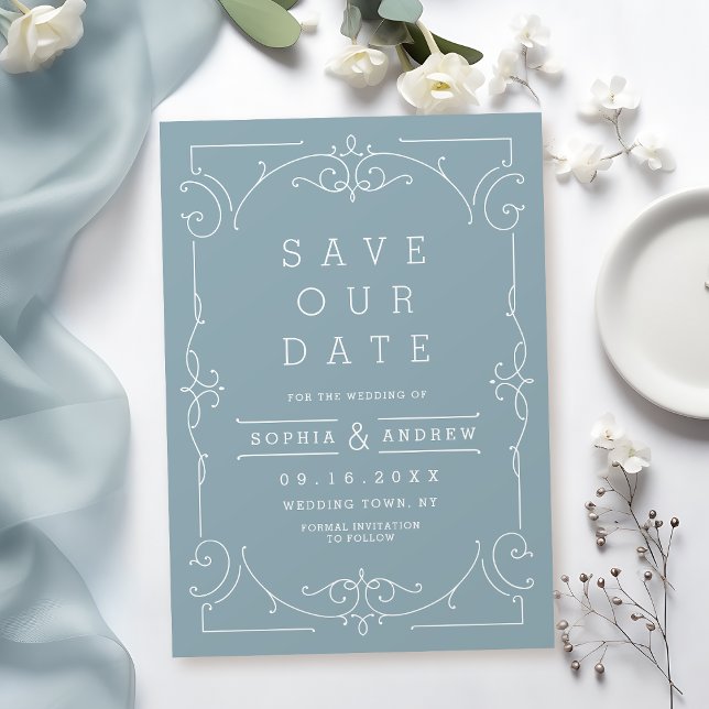 Blue Elegant modern classic wedding save the date (Blue Elegant modern classic wedding save the date)