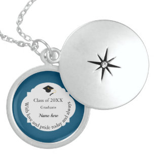Blue Elegant Modern Dedicatory Keepsake Graduation Locket Necklace
