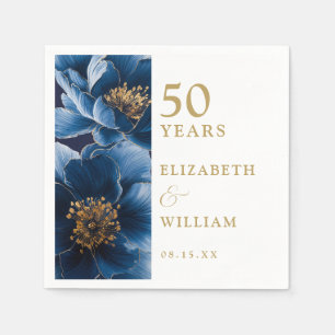 Blue Elegant Modern Floral 50th Anniversary Napkins