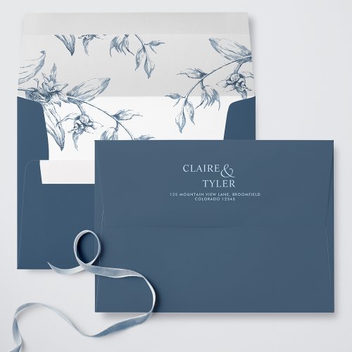 Blue Elegant Modern Formal Floral Wedding Envelop Envelope