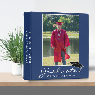 Blue Elegant Modern Graduation Photo Album 3 Ring Binder