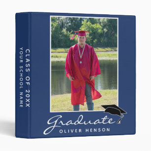 Blue Elegant Modern Graduation Photo Album 3 Ring Binder