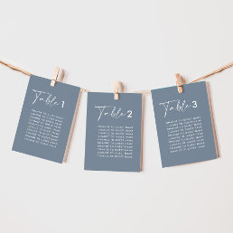 Blue elegant modern wedding table seating chart