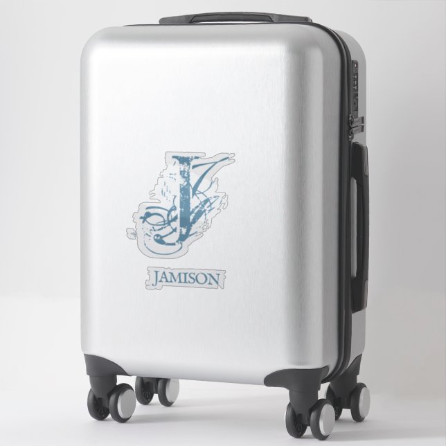 Blue Elegant Monogram Logo Name Business Bumper  Sticker (Suitcase)