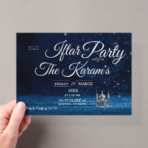 Blue Elegant Mosque Ramadan Iftar Party Acrylic Invitations