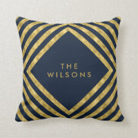 Blue Elegant Name Geometric Square Lines Pattern Throw Pillow