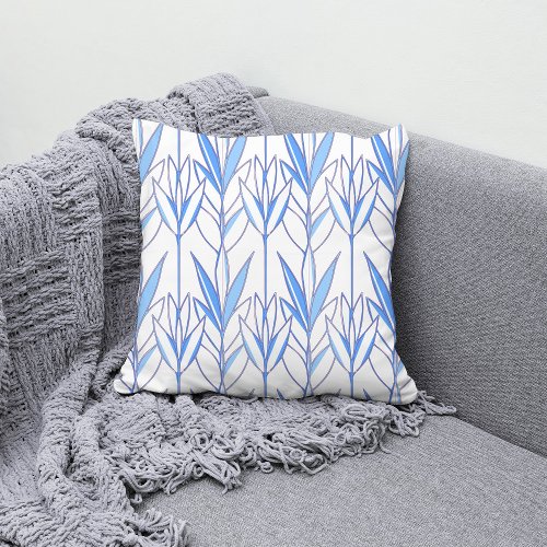Blue elegant natural seamless leafy pattern plant throw pillow
