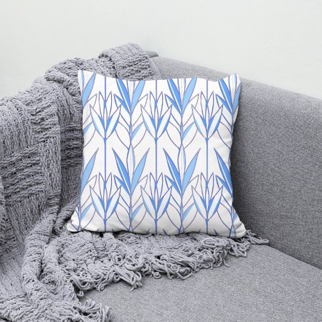 Blue elegant natural seamless leafy pattern plant throw pillow (Creator Uploaded)
