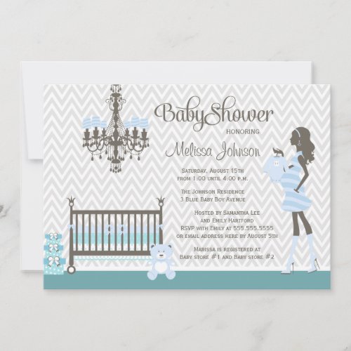 Blue elegant nursery baby boy shower invitation