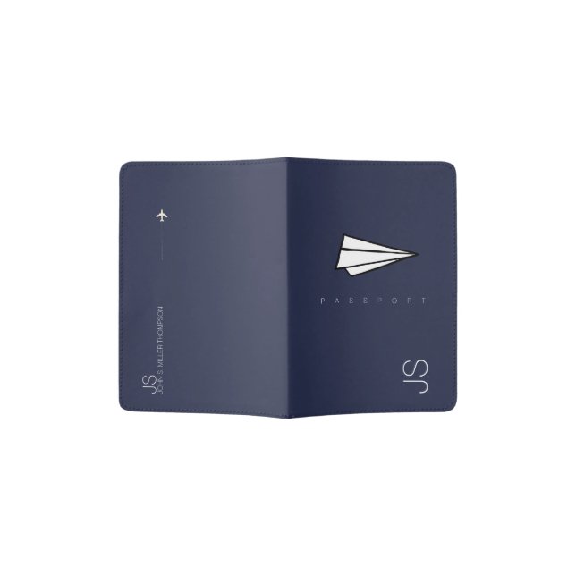 blue & elegant paper airplane passport holder (Opened)
