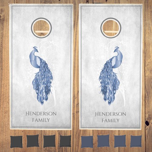 Blue Elegant Peacock Cornhole Set