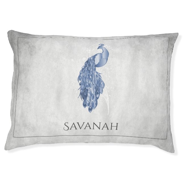 Blue Elegant Peacock Dog Bed (Front)