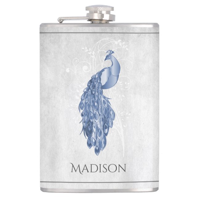 Blue Elegant Peacock Flask (Front)