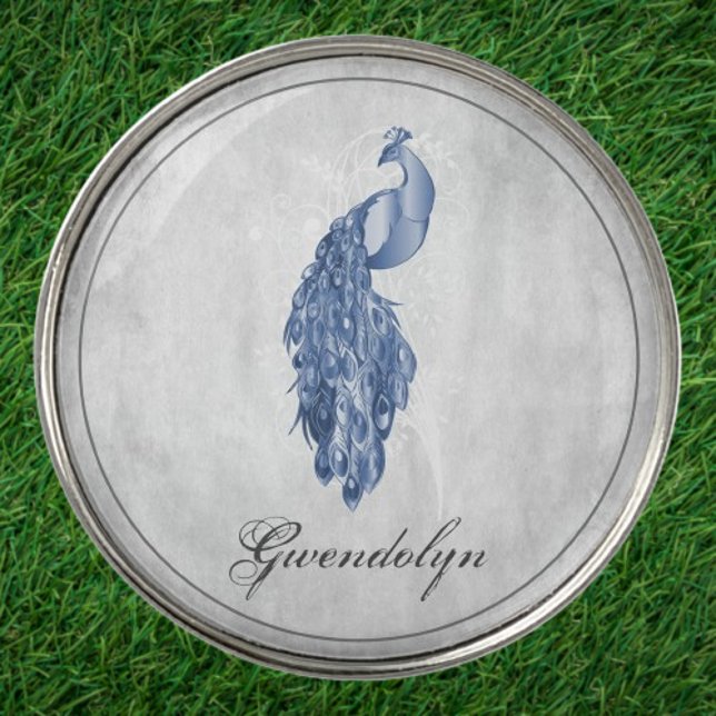 Blue Elegant Peacock Golf Ball Marker (Blue Elegant Peacock Personalized Golf Ball Marker)