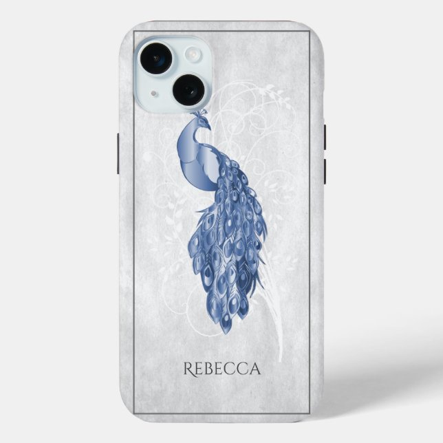 Blue Elegant Peacock Personalized Case-Mate iPhone Case (Back)