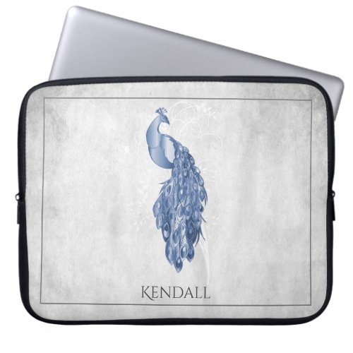 Blue Elegant Peacock Personalized Laptop Sleeve