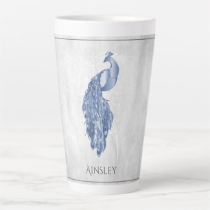 Blue Elegant Peacock Personalized Latte Mug
