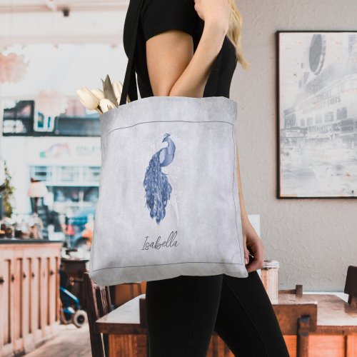 Blue Elegant Peacock Personalized Tote Bag