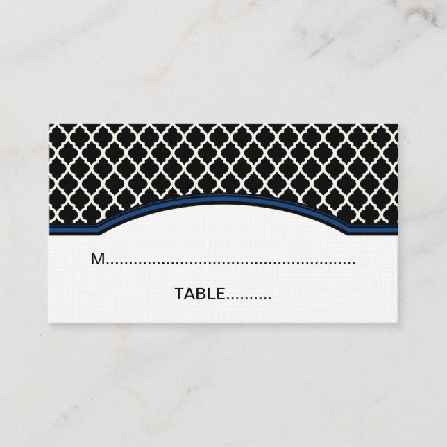 Blue Elegant Quatrefoil Place Card (Front)