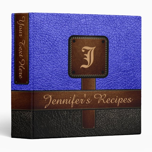 Blue Elegant Recipe Leather Look Binder (Front/Spine)