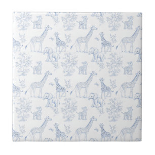 Blue Elegant Safari Toile Vintage Design Ceramic Tile