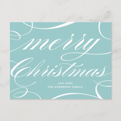 Blue Elegant Script Flourish Merry Christmas Holiday Postcard