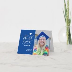 Blue Elegant Script Minimalist Photo Graduation Thank You Card