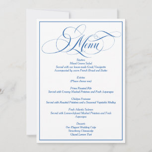 Blue Elegant Script Wedding Menu Card