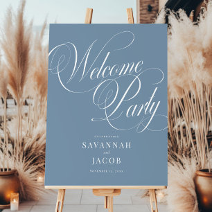 Blue Elegant Script Welcome Party Sign