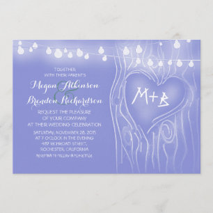 Blue elegant string lights tree romantic wedding invitation