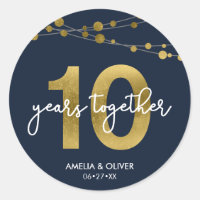 Blue Elegant Strings of Lights 10th Anniversary Classic Round Sticker
