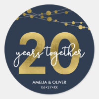 Blue Elegant Strings of Lights 20th Anniversary Classic Round Sticker