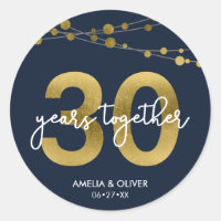 Blue Elegant Strings of Lights 30th Anniversary Classic Round Sticker