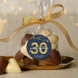 Blue Elegant Strings of Lights 30th Anniversary Classic Round Sticker