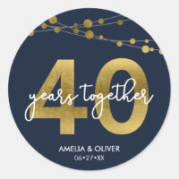 Blue Elegant Strings of Lights 40th Anniversary Classic Round Sticker