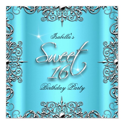 Blue Elegant Sweet Sixteen 16 Birthday Party Card | Zazzle