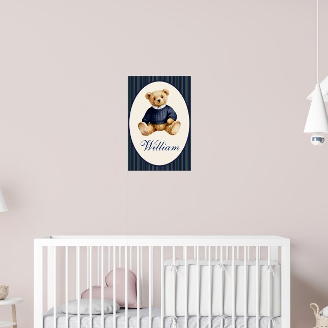 Blue Elegant Teddy Bear Poster (Nursery 2)