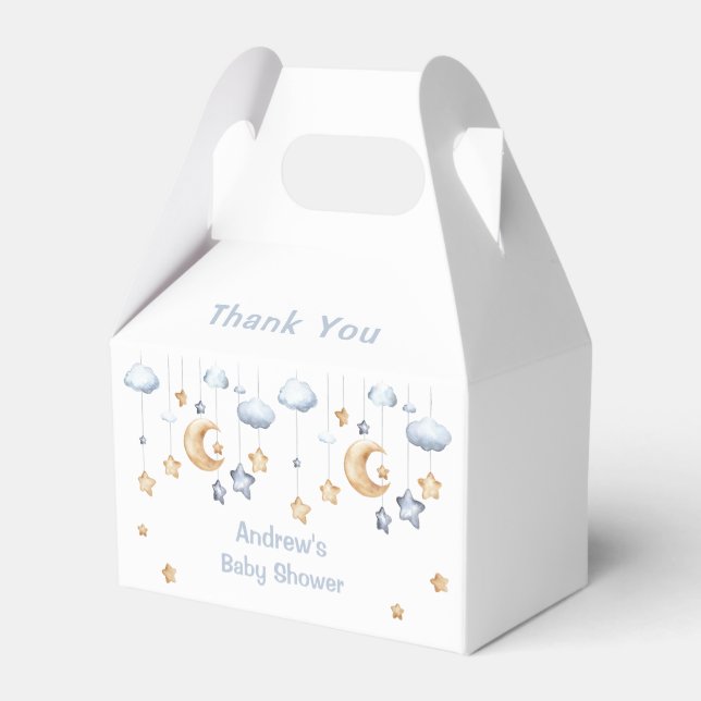 Blue Elegant Twinkle Twinkle Baby Shower Favor Boxes (Back Side)