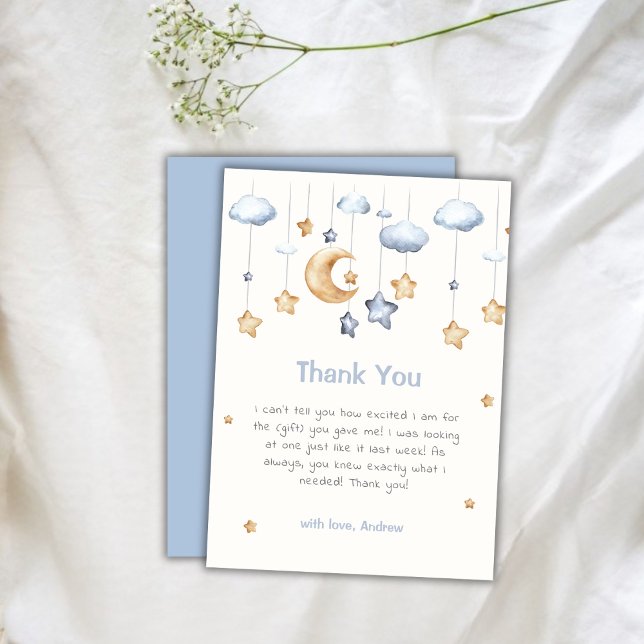 Blue Elegant Twinkle Twinkle Baby Shower Thank You Card (Blue Elegant Twinkle Twinkle Baby Shower Thank You Card)