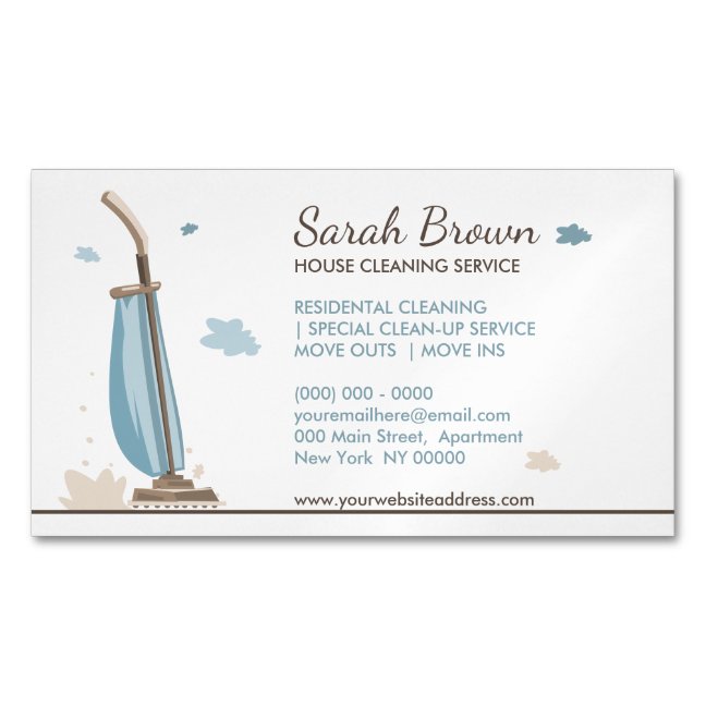 Blue Elegant Vacuum House Cleaning Service Business Card Magnet