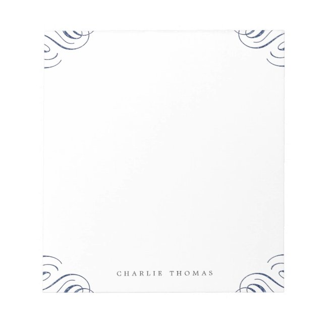 Blue elegant vintage personalized stationery notepad (Front)