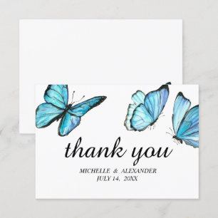 Blue elegant watercolor butterflies Thank You Invitation