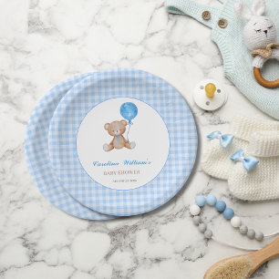 Blue elegant we can bearly wait baby shower paper plates