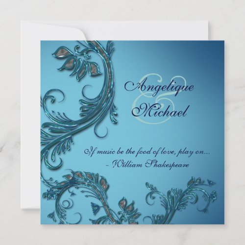 Blue elegant wedding anniversary engagement custom invites